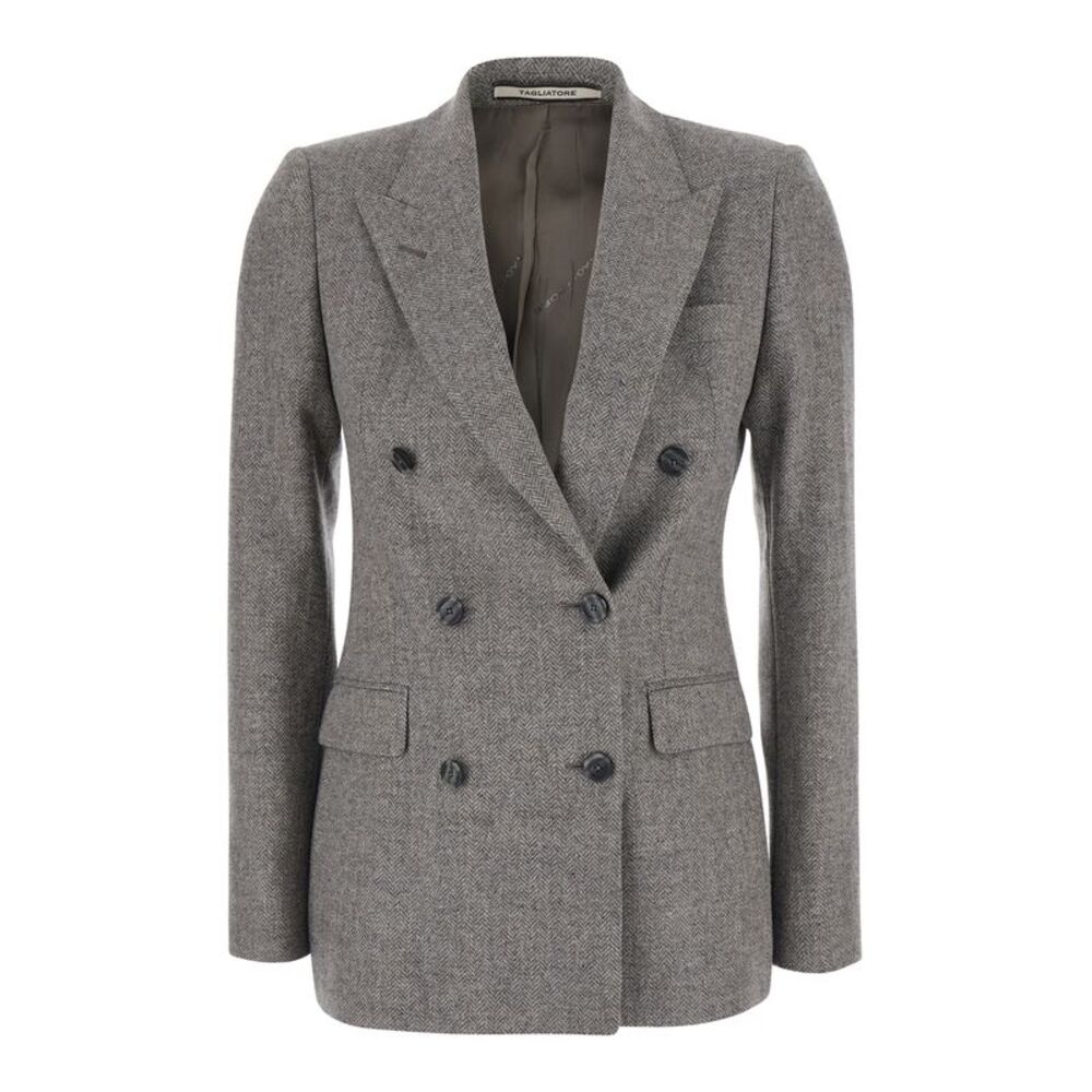 Tagliatore Women Grey Double-Breasted Jacket With Peak Revers In Wool For Women